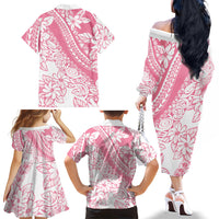 Polynesian Tiare Flower Pink Pastel Vibes Family Matching Off The Shoulder Long Sleeve Dress and Hawaiian Shirt LT14 - Polynesian Pride