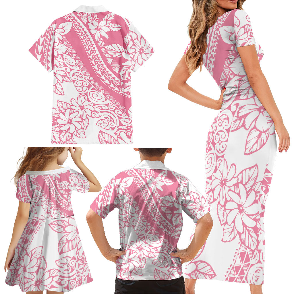 Polynesian Tiare Flower Pink Pastel Vibes Family Matching Short Sleeve Bodycon Dress and Hawaiian Shirt LT14 - Polynesian Pride