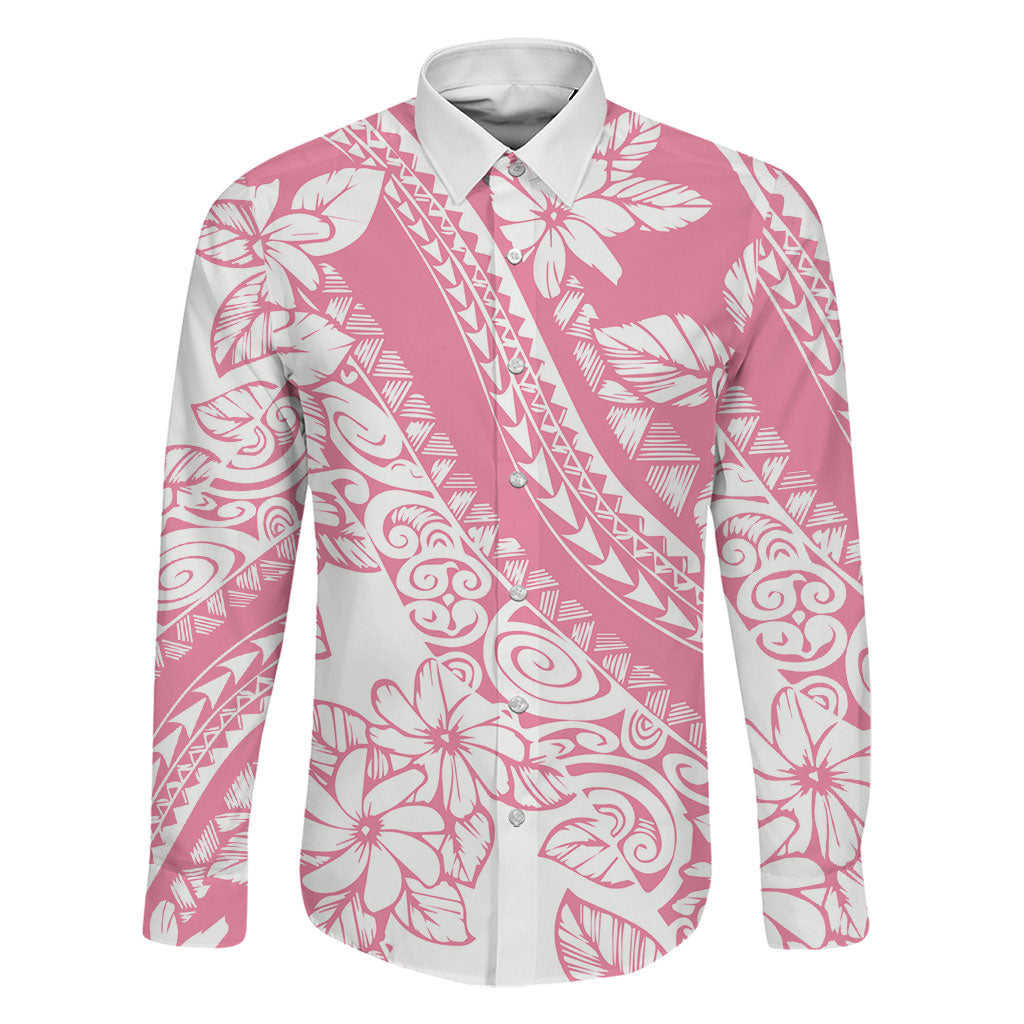 Polynesian Tiare Flower Pink Pastel Vibes Family Matching Tank Maxi Dress and Hawaiian Shirt LT14 Dad's Shirt - Long Sleeve Pink - Polynesian Pride