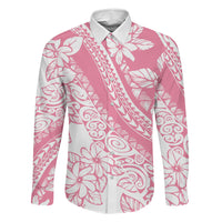 Polynesian Tiare Flower Pink Pastel Vibes Family Matching Tank Maxi Dress and Hawaiian Shirt LT14 Dad's Shirt - Long Sleeve Pink - Polynesian Pride