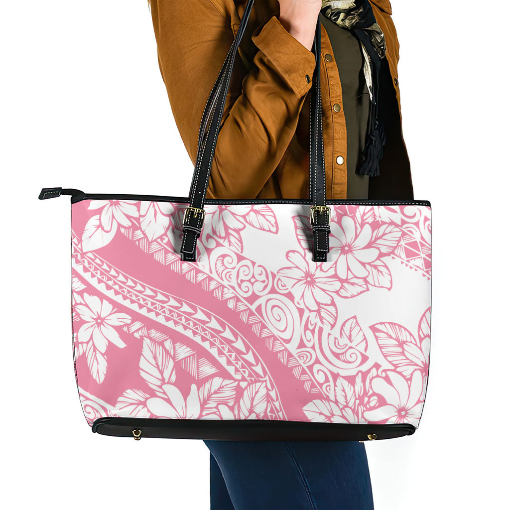 Polynesian Tiare Flower Pink Pastel Vibes Leather Tote Bag