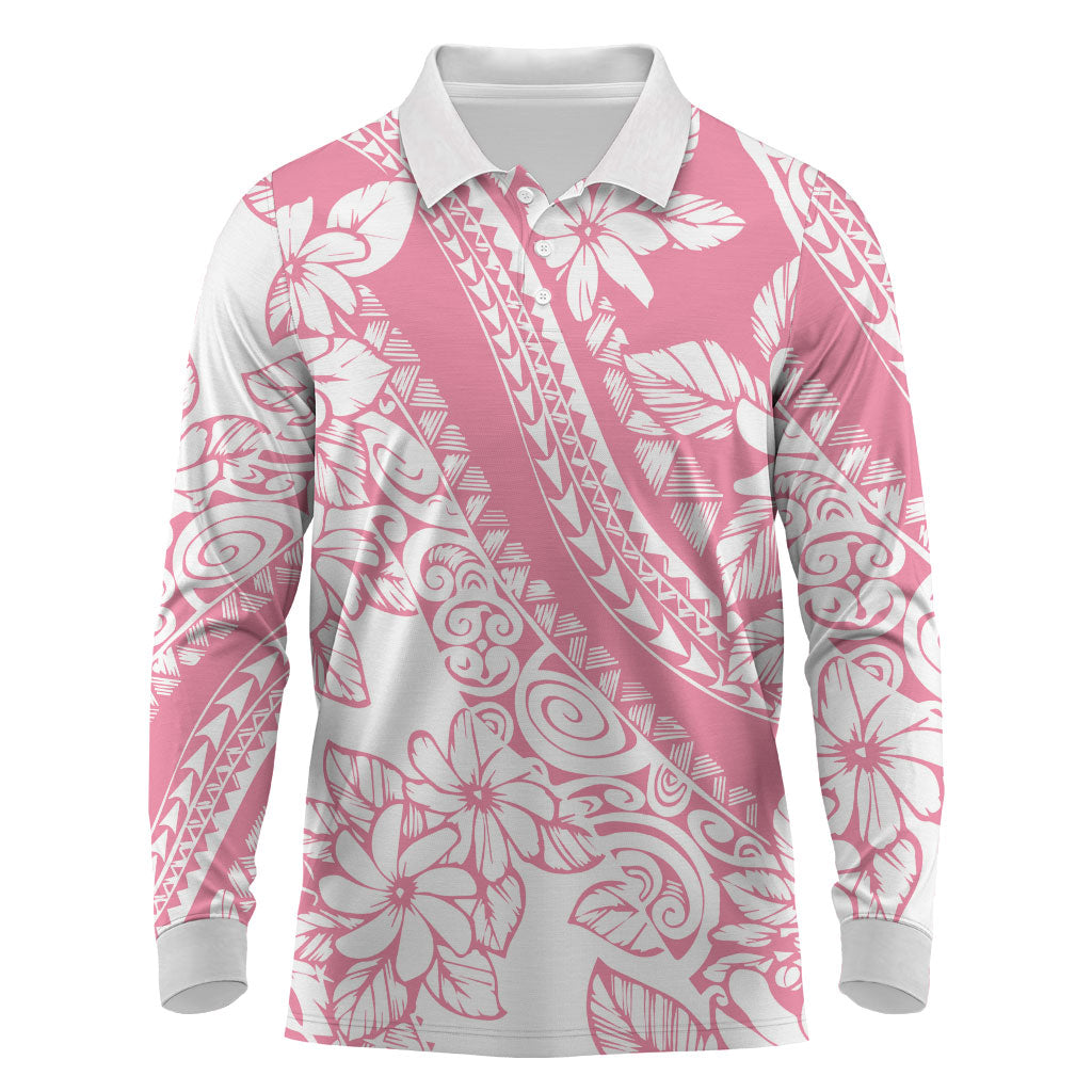 Polynesian Tiare Flower Pink Pastel Vibes Long Sleeve Polo Shirt