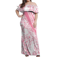 Polynesian Tiare Flower Pink Pastel Vibes Off Shoulder Maxi Dress