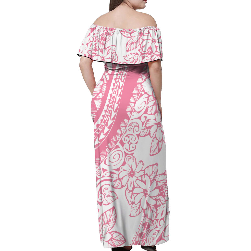 Polynesian Tiare Flower Pink Pastel Vibes Off Shoulder Maxi Dress