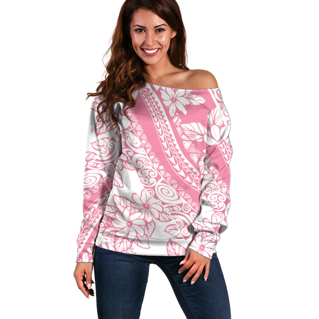 Polynesian Tiare Flower Pink Pastel Vibes Off Shoulder Sweater LT14 Women Pink - Polynesian Pride