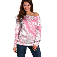 Polynesian Tiare Flower Pink Pastel Vibes Off Shoulder Sweater LT14 Women Pink - Polynesian Pride