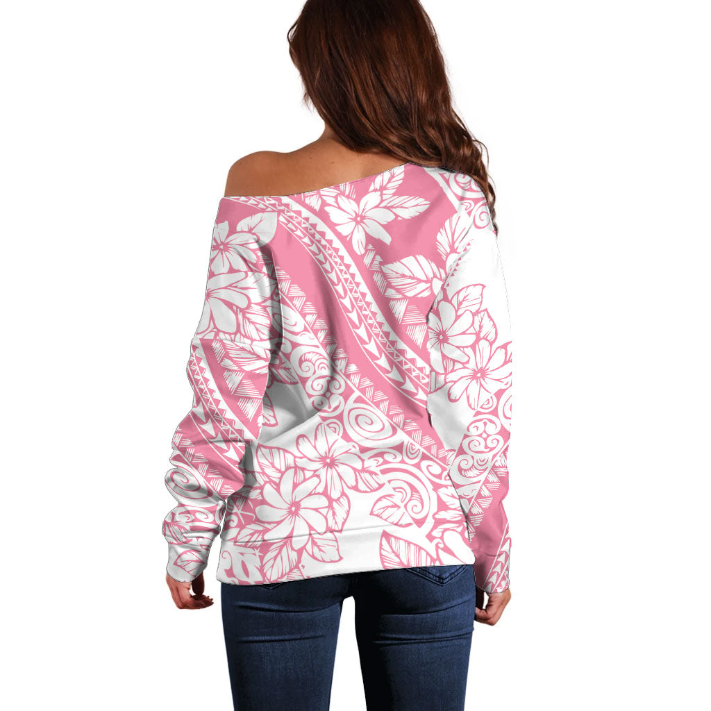 Polynesian Tiare Flower Pink Pastel Vibes Off Shoulder Sweater LT14 - Polynesian Pride