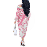 Polynesian Tiare Flower Pink Pastel Vibes Off The Shoulder Long Sleeve Dress