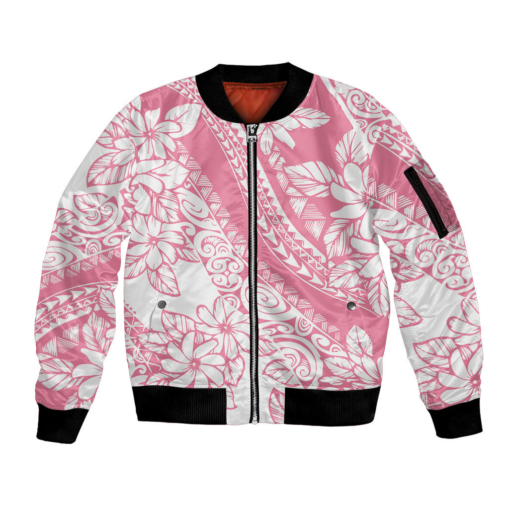 Polynesian Tiare Flower Pink Pastel Vibes Sleeve Zip Bomber Jacket