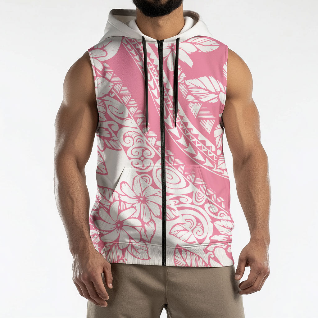 Polynesian Tiare Flower Pink Pastel Vibes Sleeveless Zip Hoodie