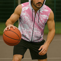 Polynesian Tiare Flower Pink Pastel Vibes Sleeveless Zip Hoodie