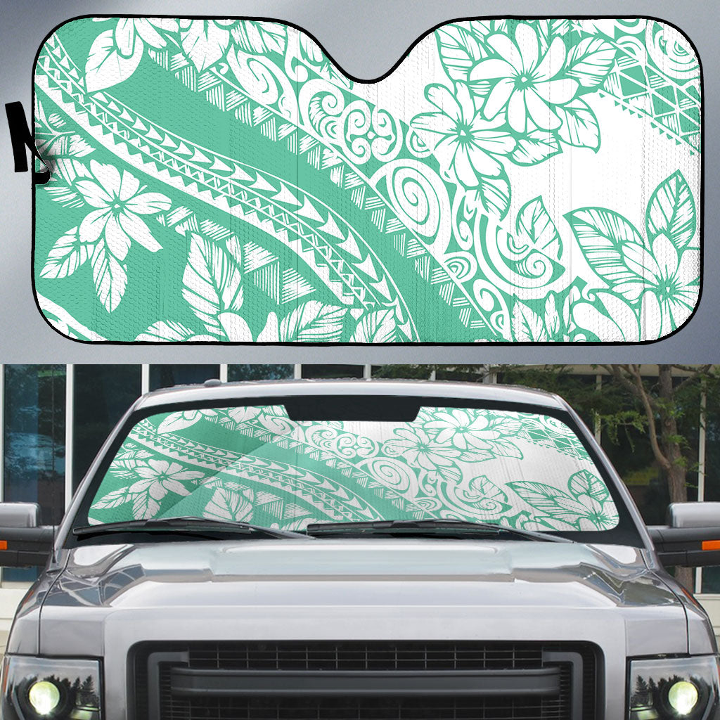 Polynesian Tiare Flower Cyan Pastel Vibes Auto Sun Shade LT14 Cyan - Polynesian Pride