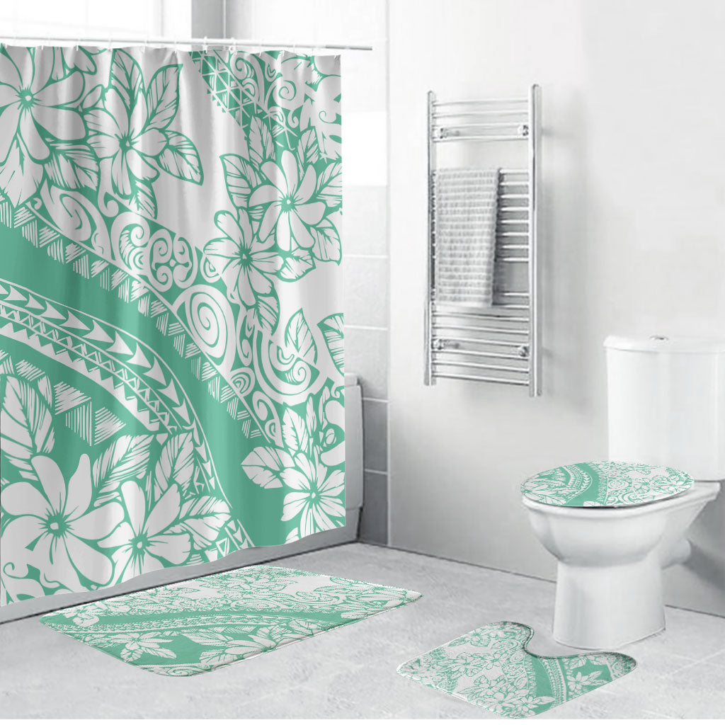 Polynesian Tiare Flower Cyan Pastel Vibes Bathroom Set