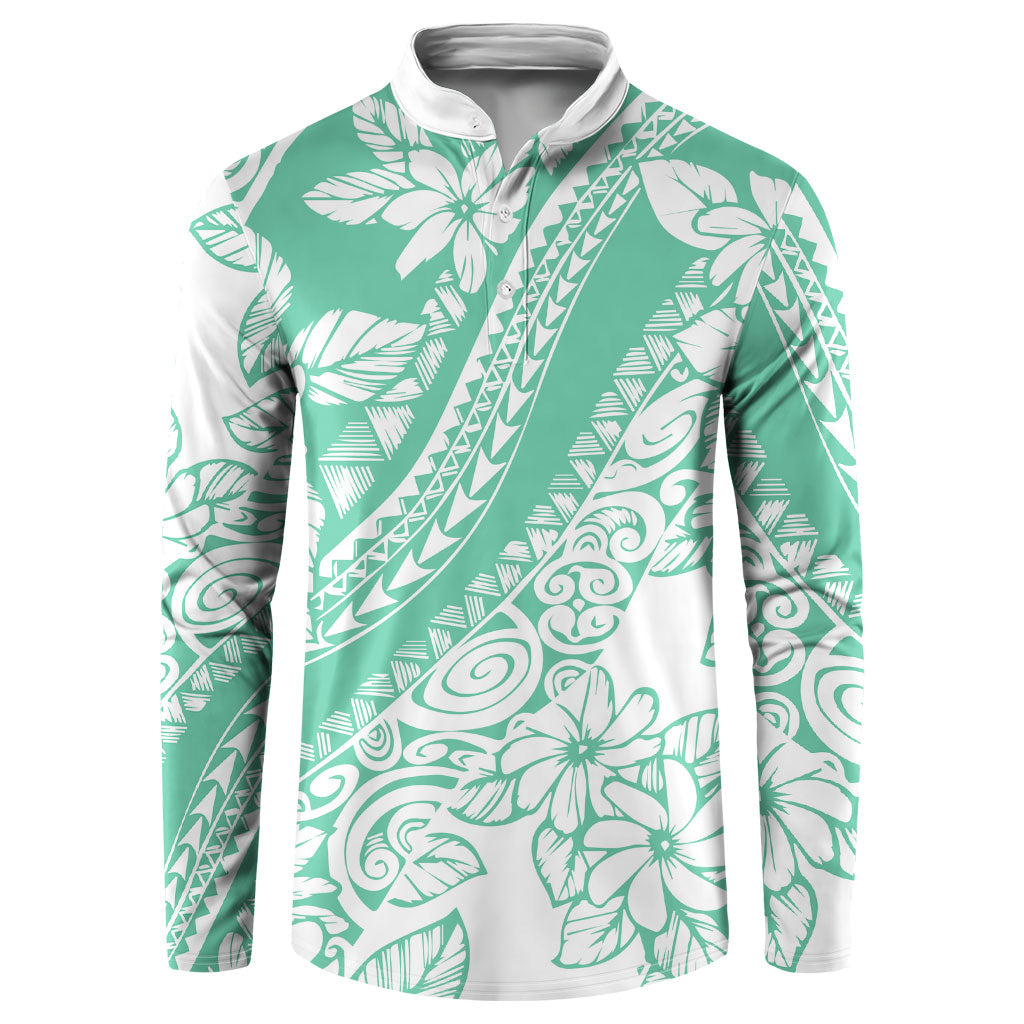 Polynesian Tiare Flower Cyan Pastel Vibes Button Sweatshirt LT14 Cyan - Polynesian Pride