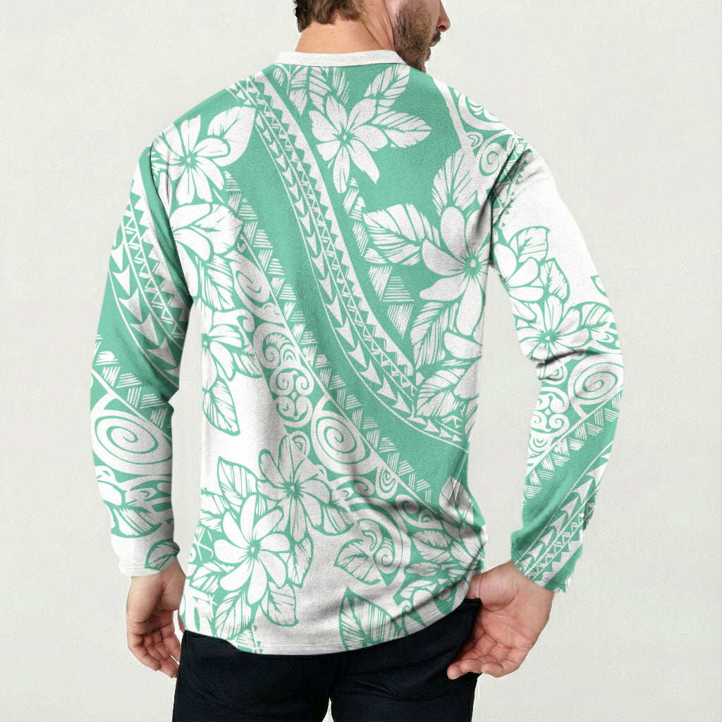 Polynesian Tiare Flower Cyan Pastel Vibes Button Sweatshirt LT14 - Polynesian Pride