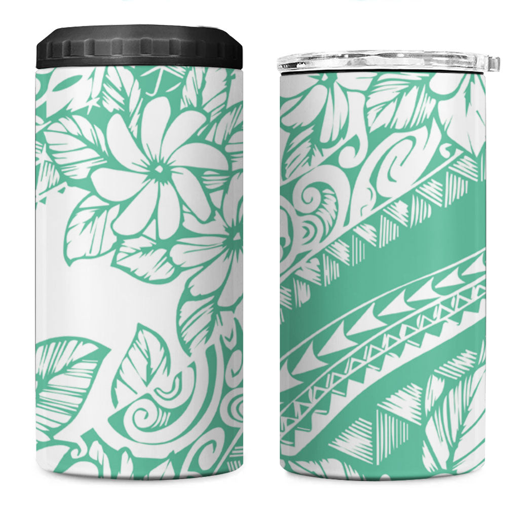 Polynesian Tiare Flower Cyan Pastel Vibes 4 in 1 Can Cooler Tumbler