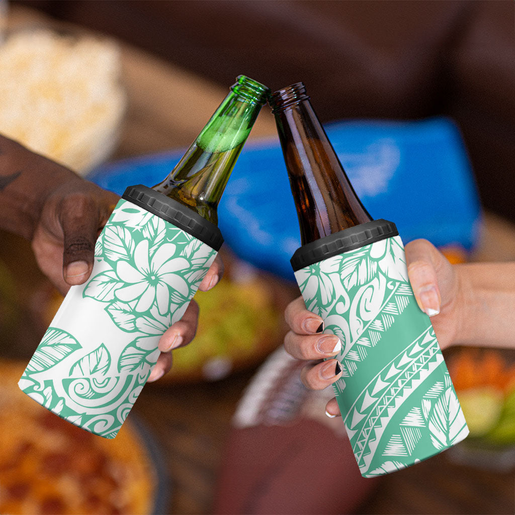 Polynesian Tiare Flower Cyan Pastel Vibes 4 in 1 Can Cooler Tumbler