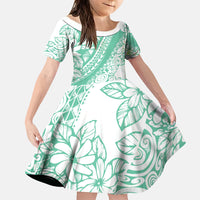 Polynesian Tiare Flower Cyan Pastel Vibes Family Matching Mermaid Dress and Hawaiian Shirt LT14 Daughter's Dress Cyan - Polynesian Pride