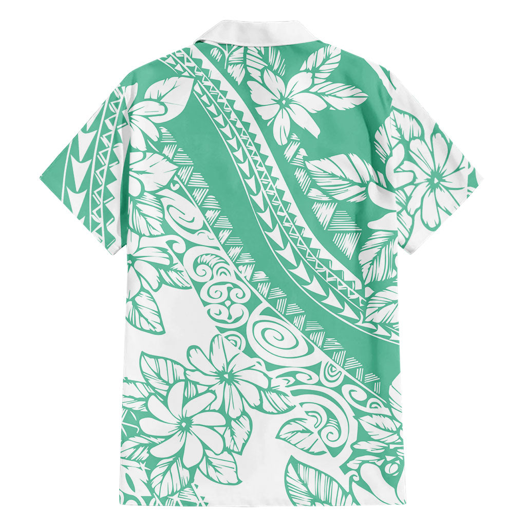 Polynesian Tiare Flower Cyan Pastel Vibes Family Matching Off The Shoulder Long Sleeve Dress and Hawaiian Shirt LT14 - Polynesian Pride