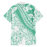 Polynesian Tiare Flower Cyan Pastel Vibes Family Matching Off The Shoulder Long Sleeve Dress and Hawaiian Shirt LT14 - Polynesian Pride