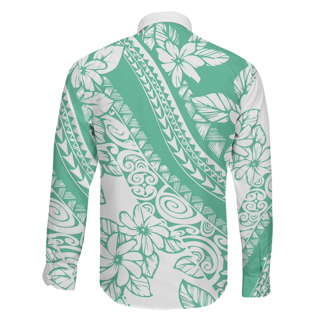 Polynesian Tiare Flower Cyan Pastel Vibes Family Matching Off The Shoulder Long Sleeve Dress and Hawaiian Shirt LT14 - Polynesian Pride