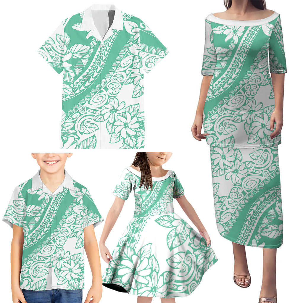 Polynesian Tiare Flower Cyan Pastel Vibes Family Matching Puletasi and Hawaiian Shirt LT14 - Polynesian Pride