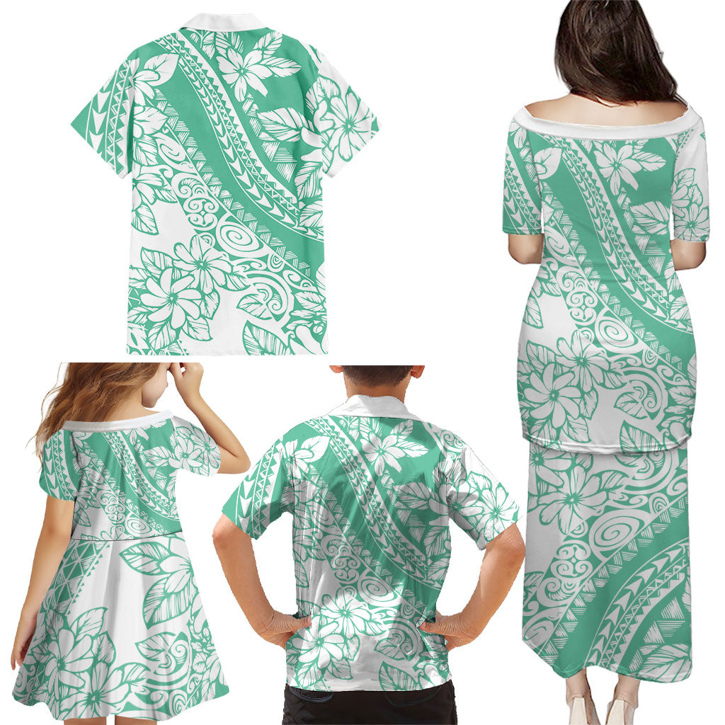 Polynesian Tiare Flower Cyan Pastel Vibes Family Matching Puletasi and Hawaiian Shirt LT14 - Polynesian Pride