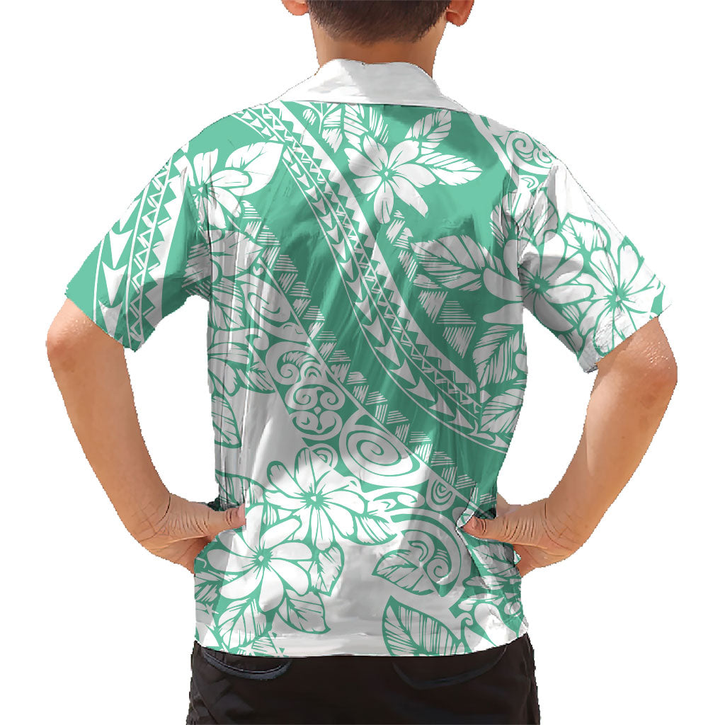 Polynesian Tiare Flower Cyan Pastel Vibes Family Matching Short Sleeve Bodycon Dress and Hawaiian Shirt LT14 - Polynesian Pride