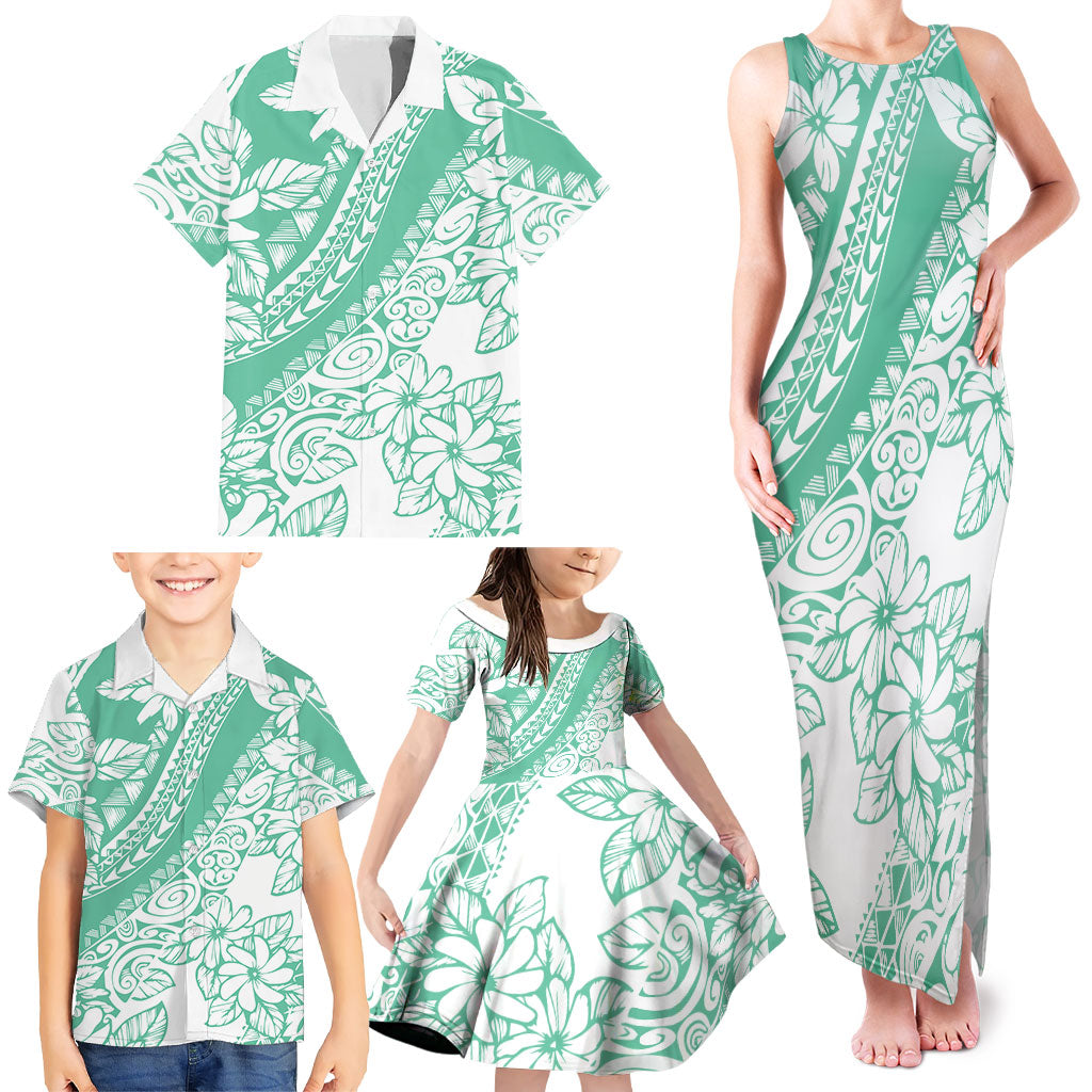 Polynesian Tiare Flower Cyan Pastel Vibes Family Matching Tank Maxi Dress and Hawaiian Shirt LT14 - Polynesian Pride