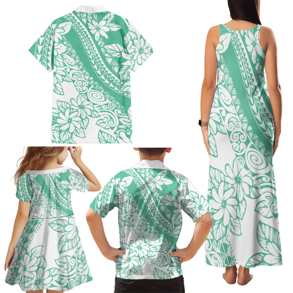 Polynesian Tiare Flower Cyan Pastel Vibes Family Matching Tank Maxi Dress and Hawaiian Shirt LT14 - Polynesian Pride
