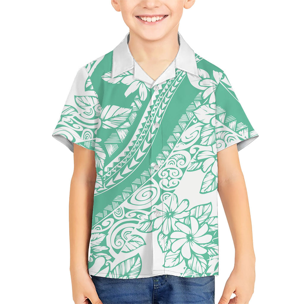 Polynesian Tiare Flower Cyan Pastel Vibes Family Matching Tank Maxi Dress and Hawaiian Shirt LT14 Son's Shirt Cyan - Polynesian Pride