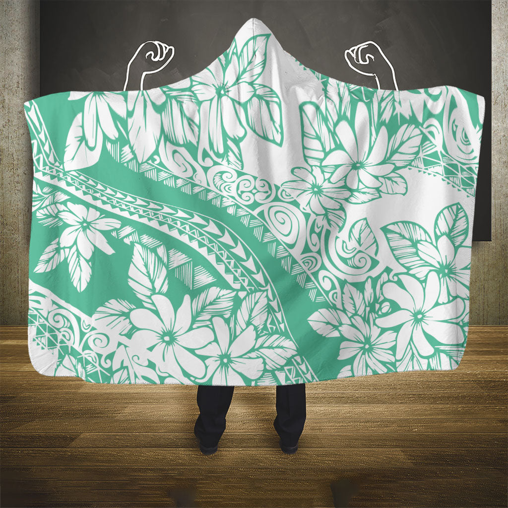 Polynesian Tiare Flower Cyan Pastel Vibes Hooded Blanket
