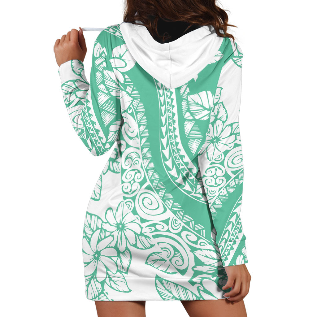 Polynesian Tiare Flower Cyan Pastel Vibes Hoodie Dress