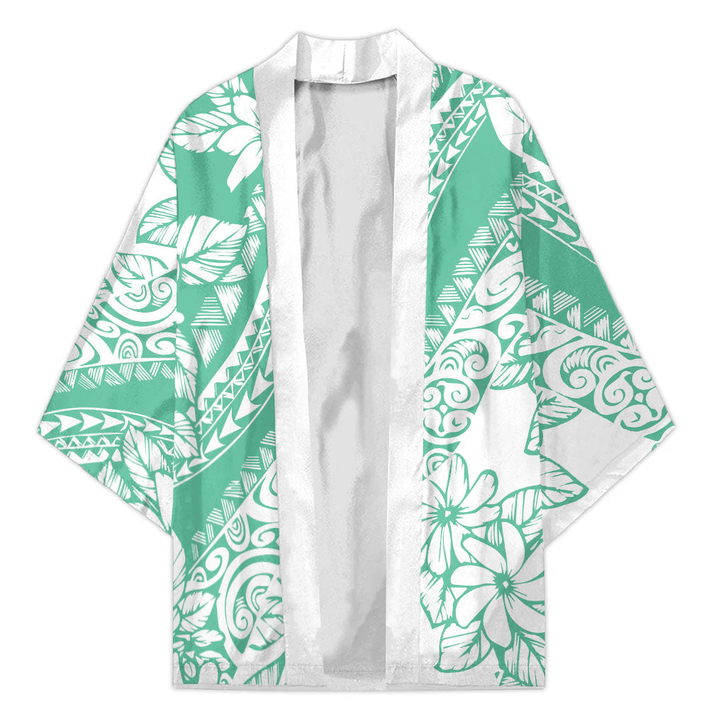 Polynesian Tiare Flower Cyan Pastel Vibes Kimono