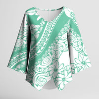 Polynesian Tiare Flower Cyan Pastel Vibes Kimono Sleeve Blouse
