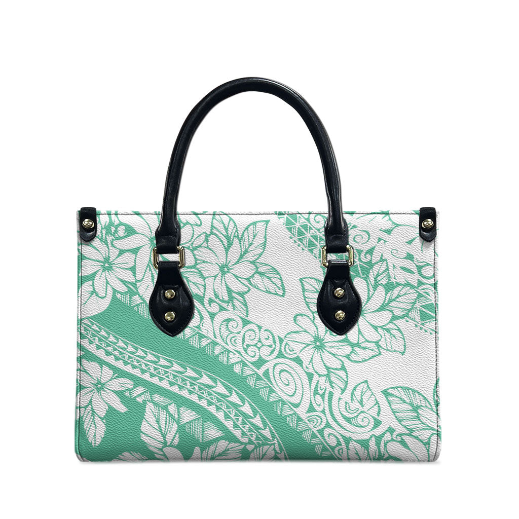 Polynesian Tiare Flower Cyan Pastel Vibes Leather Bag