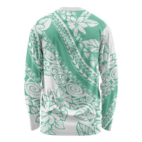 Polynesian Tiare Flower Cyan Pastel Vibes Long Sleeve Shirt