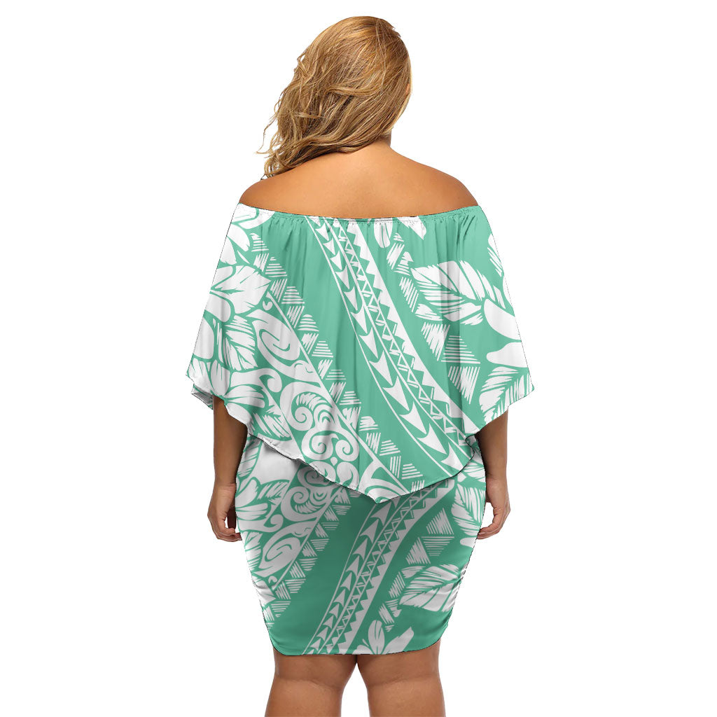 Polynesian Tiare Flower Cyan Pastel Vibes Off Shoulder Short Dress LT14 - Polynesian Pride