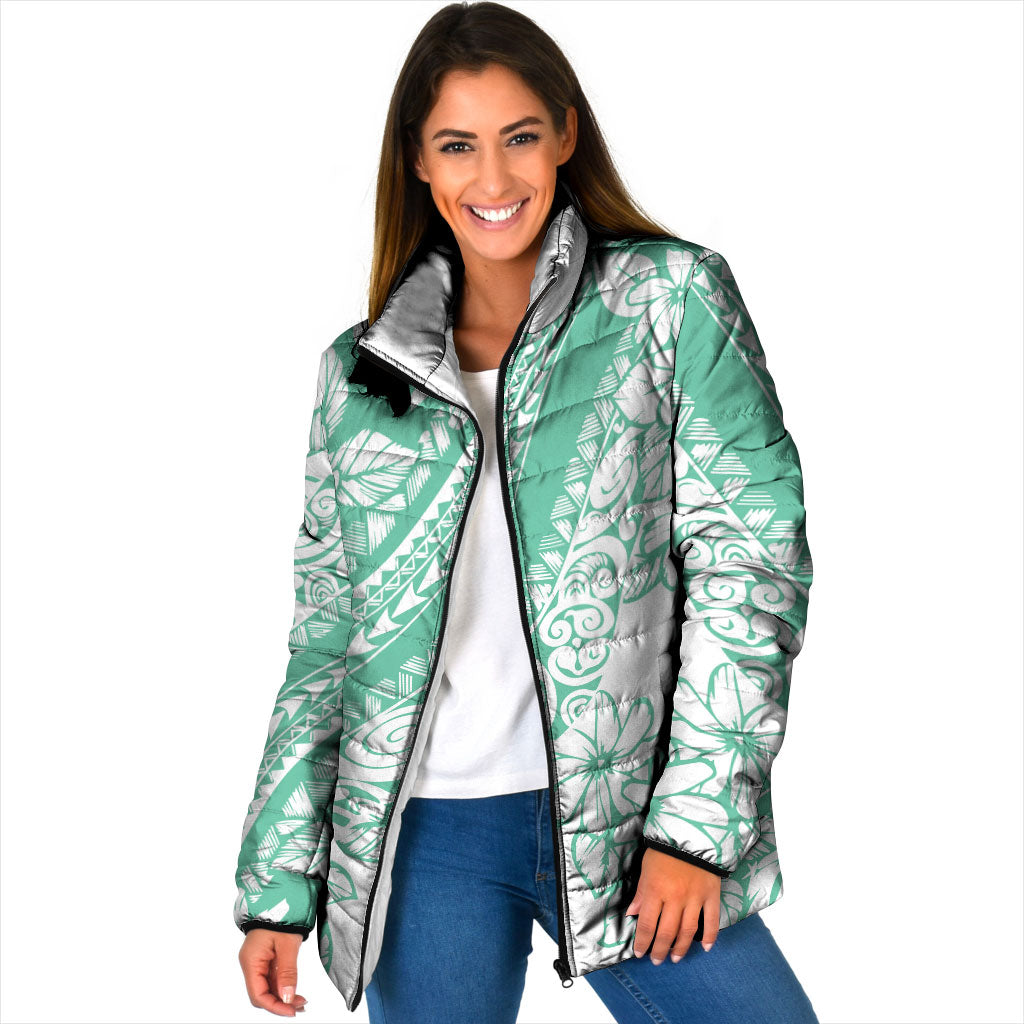 Polynesian Tiare Flower Cyan Pastel Vibes Padded Jacket LT14 Women Cyan - Polynesian Pride