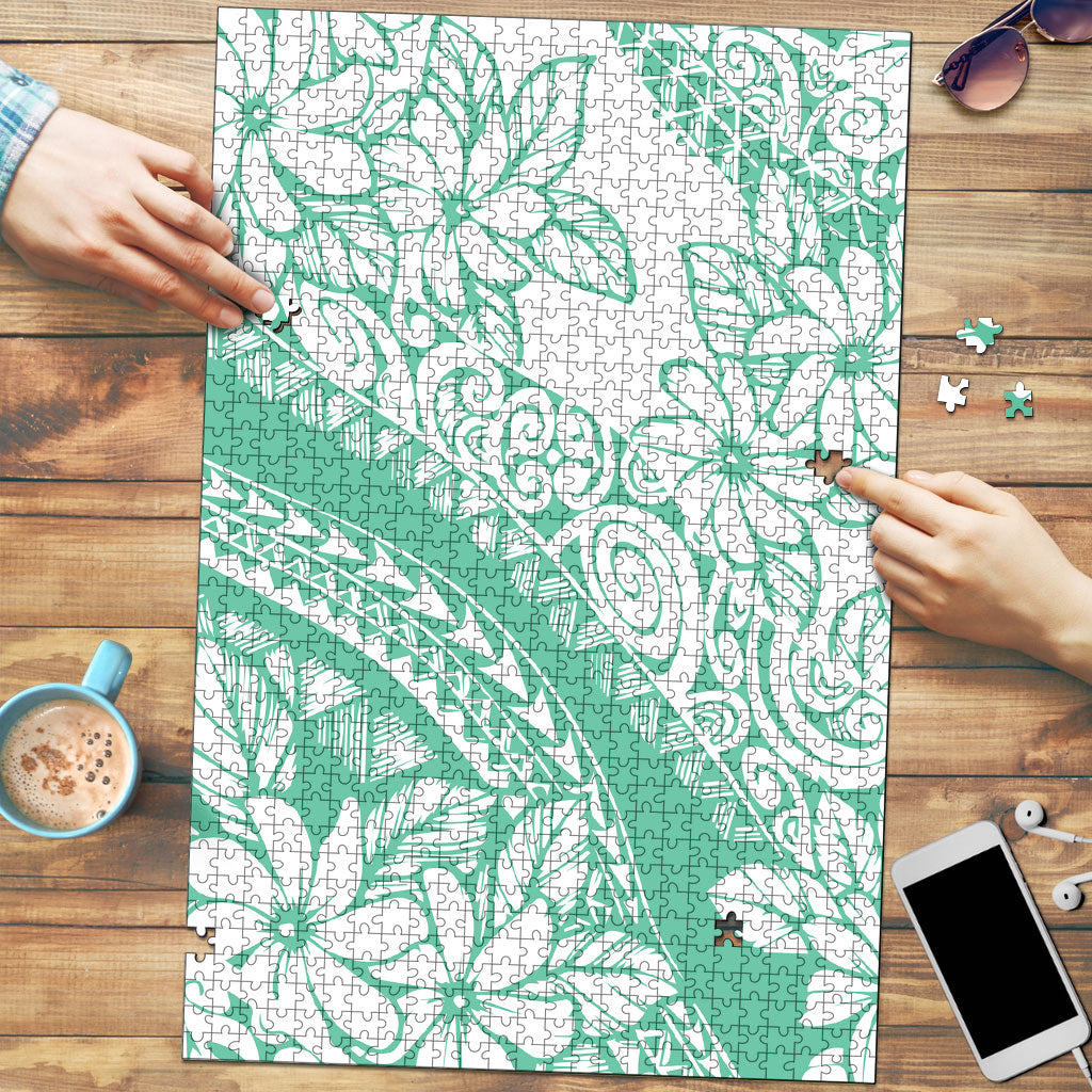 Polynesian Tiare Flower Cyan Pastel Vibes Puzzle