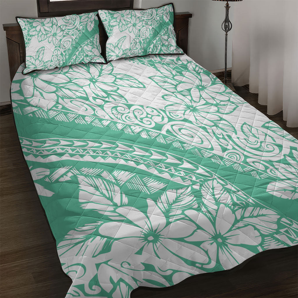 Polynesian Tiare Flower Cyan Pastel Vibes Quilt Bed Set
