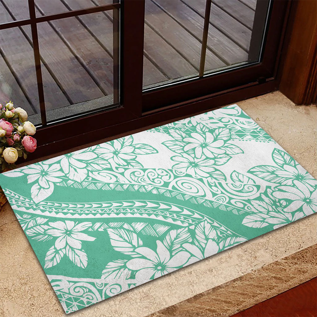 Polynesian Tiare Flower Cyan Pastel Vibes Rubber Doormat LT14 - Polynesian Pride