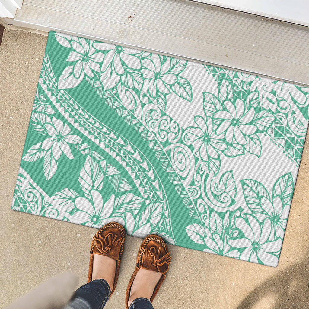 Polynesian Tiare Flower Cyan Pastel Vibes Rubber Doormat LT14 - Polynesian Pride