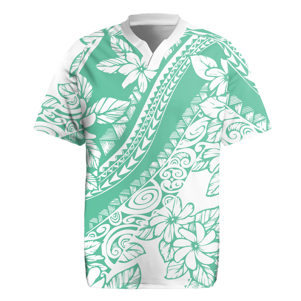 Polynesian Tiare Flower Cyan Pastel Vibes Rugby Jersey LT14 Cyan - Polynesian Pride