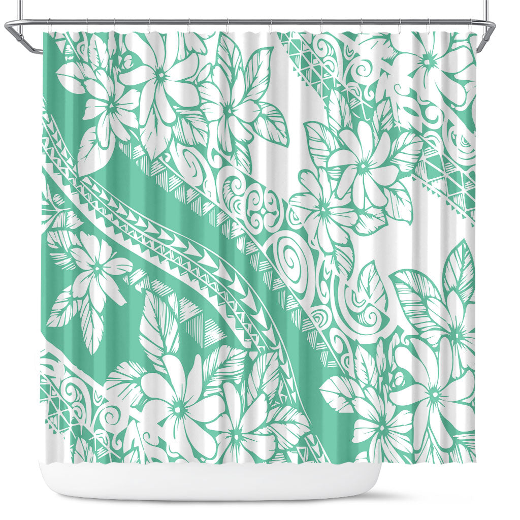 Polynesian Tiare Flower Cyan Pastel Vibes Shower Curtain