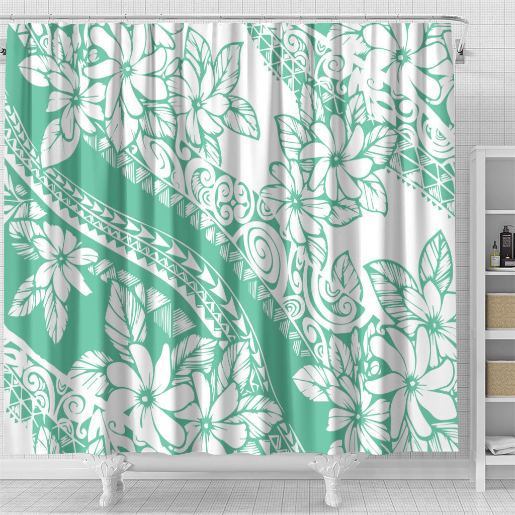 Polynesian Tiare Flower Cyan Pastel Vibes Shower Curtain