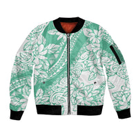 Polynesian Tiare Flower Cyan Pastel Vibes Sleeve Zip Bomber Jacket LT14 Unisex Cyan - Polynesian Pride