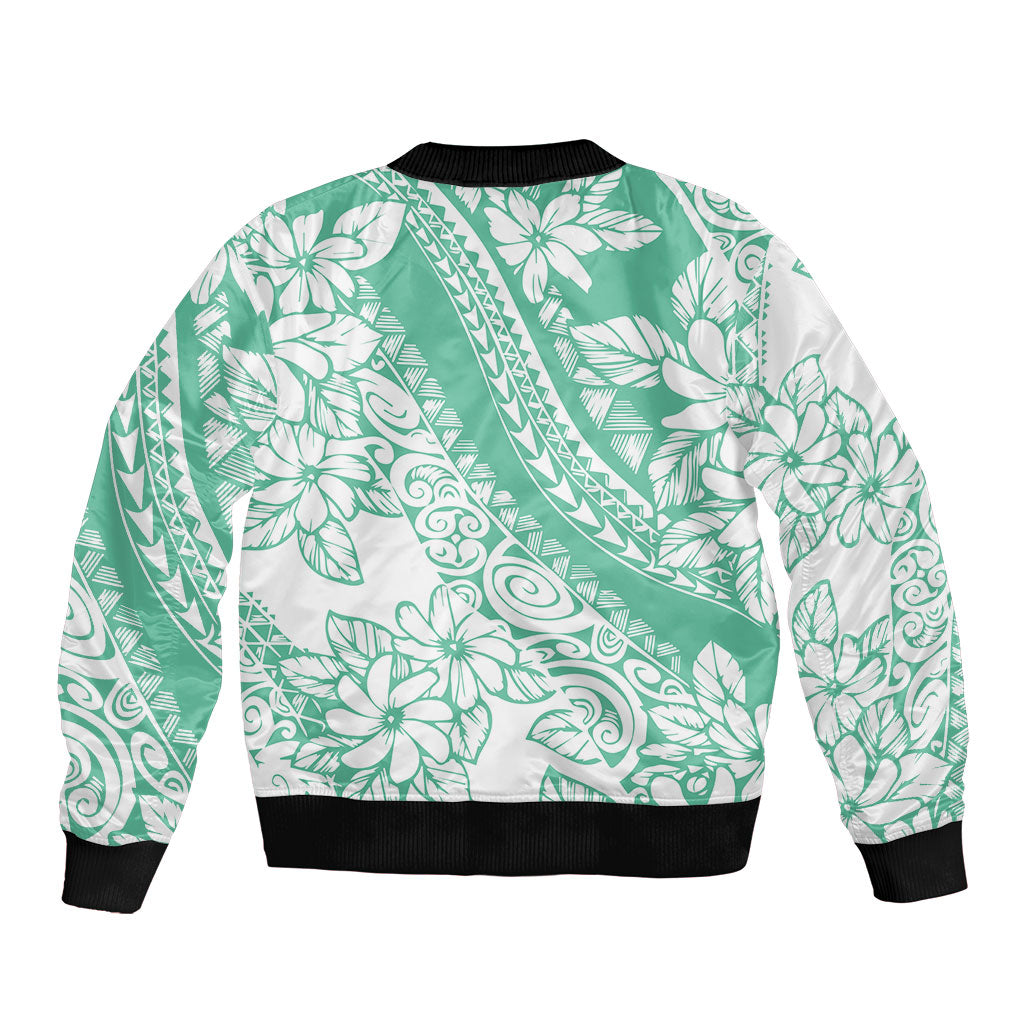 Polynesian Tiare Flower Cyan Pastel Vibes Sleeve Zip Bomber Jacket LT14 - Polynesian Pride