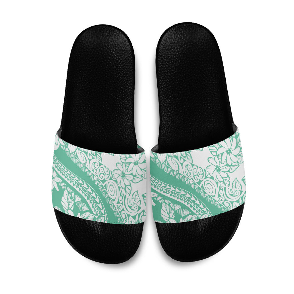Polynesian Tiare Flower Cyan Pastel Vibes Slide Sandals LT14 Cyan - Polynesian Pride