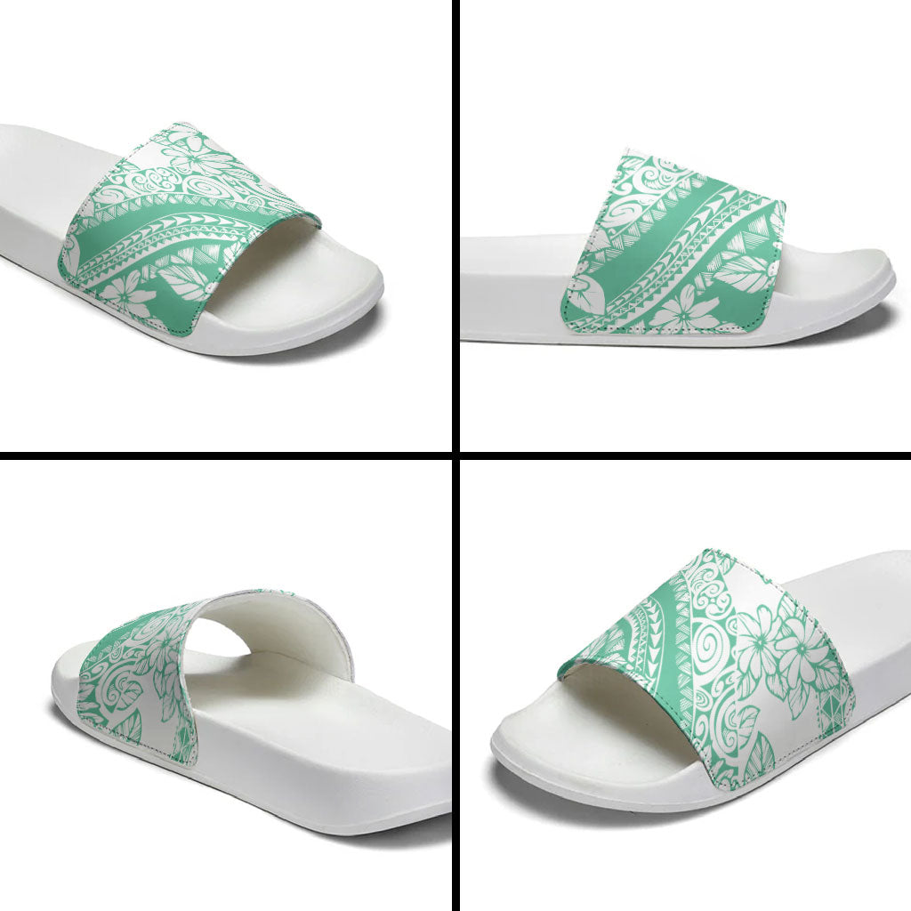 Polynesian Tiare Flower Cyan Pastel Vibes Slide Sandals LT14 - Polynesian Pride
